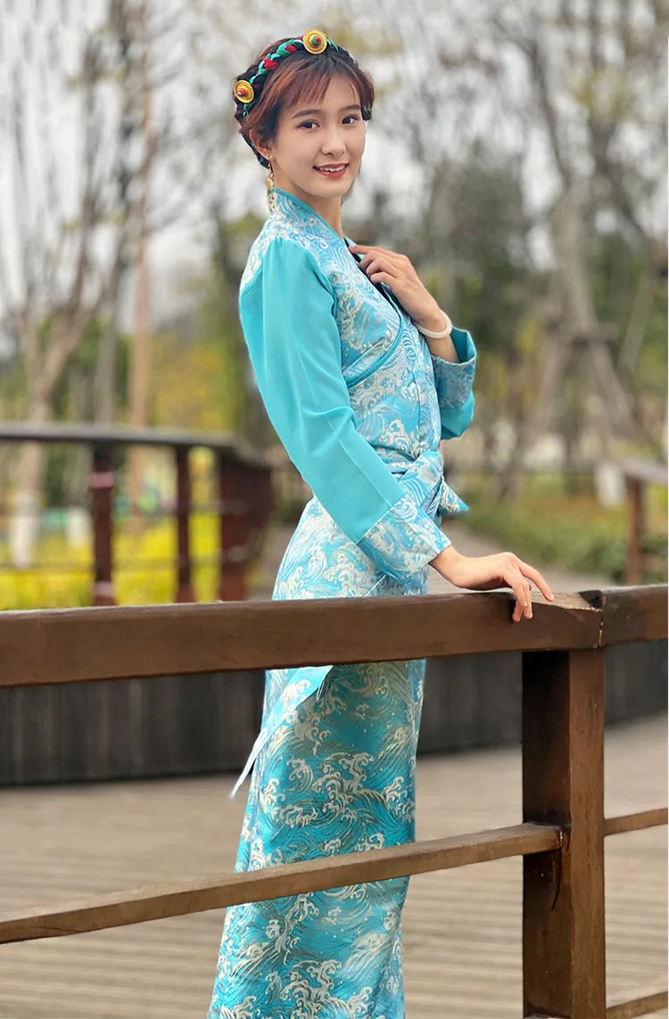 Summer Elegant Asian costume Tibetan Dress For Women Long Sleeve Traditional Ethnic clothing Oriental Ladies gown