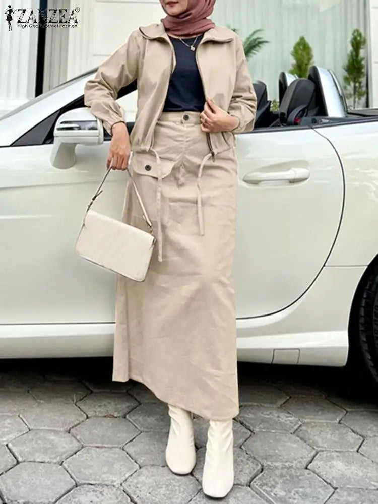Maxy Woman Fashion Dress Sets Spring Long Sleeve Tops Skirts 2PCS Vintage Solid Party Suit Elegant OL Work Tracksuits