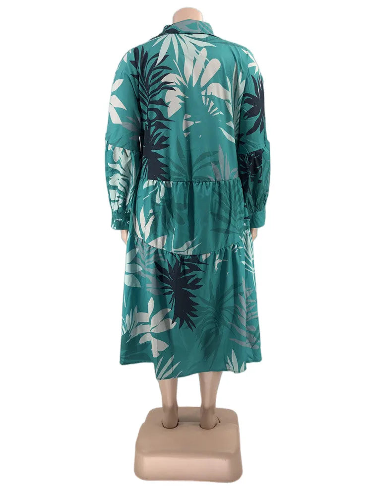 Maxy Plus Size Women Clothing Dresses Xl-5xl Flower Printed Long Sleeve Shirts Elegant Dress.