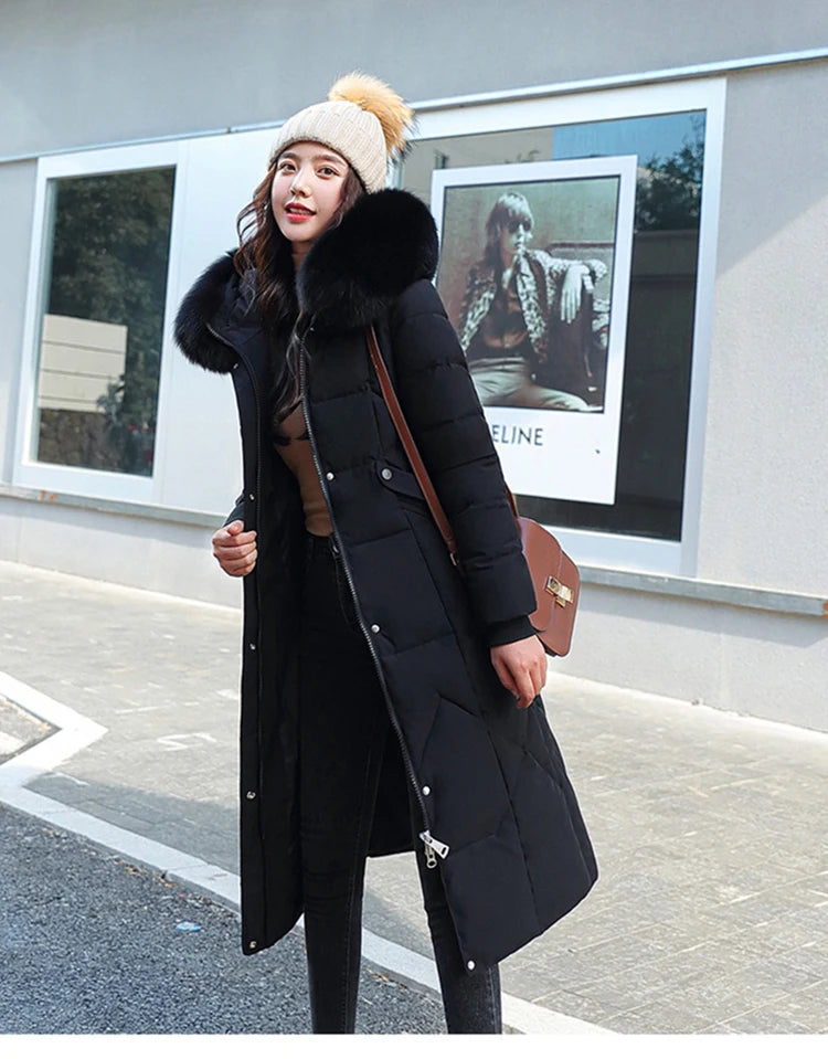 New Korean Gracy Down Cotton Coat Women Long Winter Puffer Parkas Thicken Warm Hooded Cotton-Padded Jacket Coat Zipper Overcoat