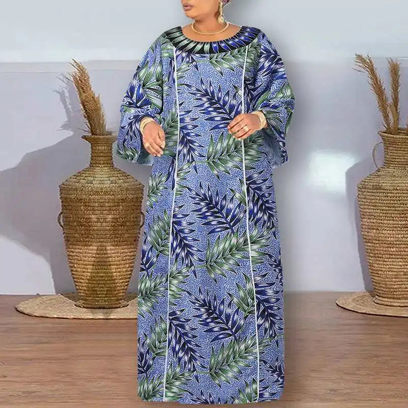 Maxy Plus Size 5XL VONDA Women Bohemian Printed Maxi Dress Long Sundress Long Flare Sleeve Casual Loose Elegant Party Robe