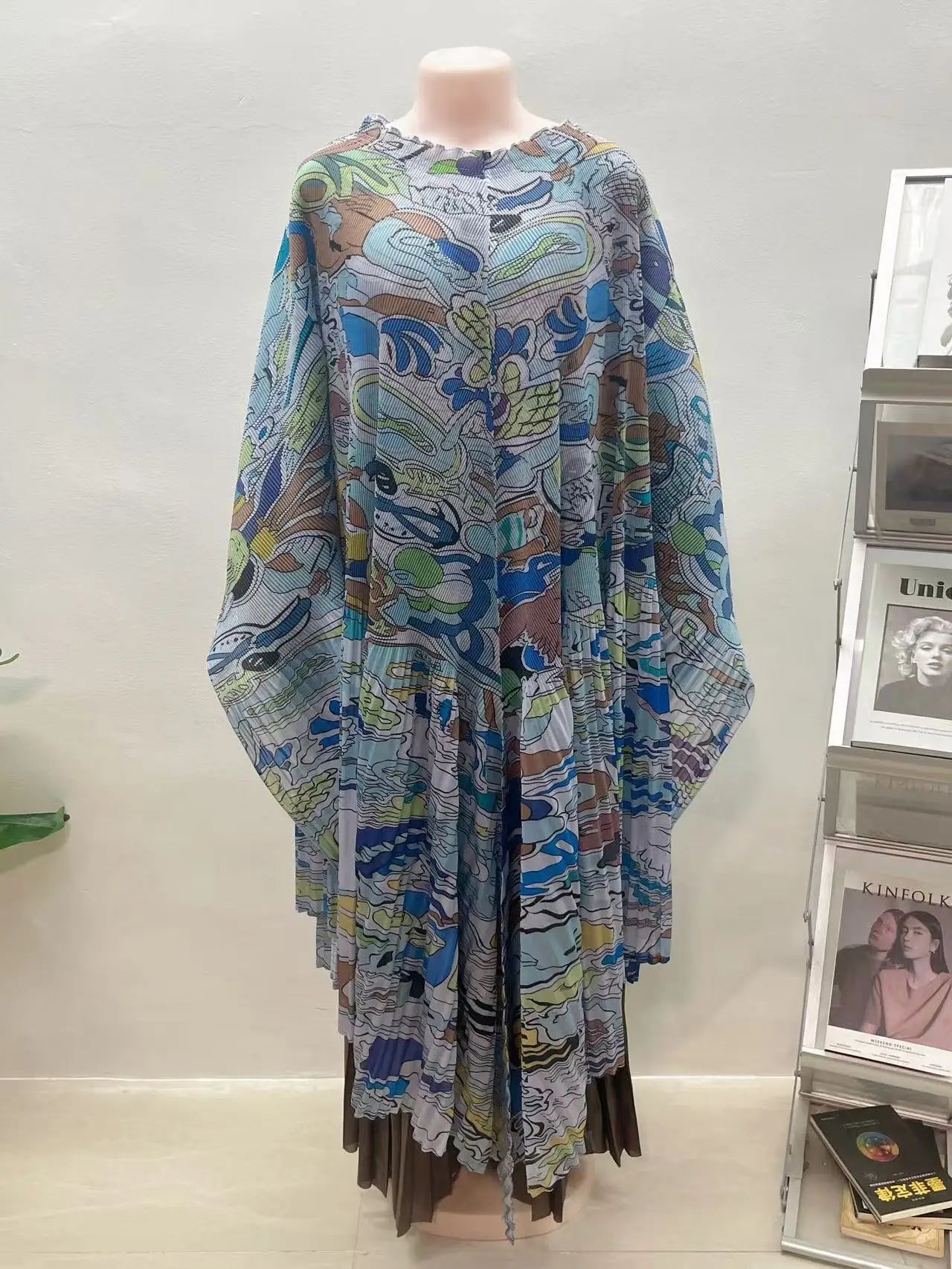 Maxy African Miyake pleated printed suit top + wide-leg straight pants two-piece fashion women's clothing summer new