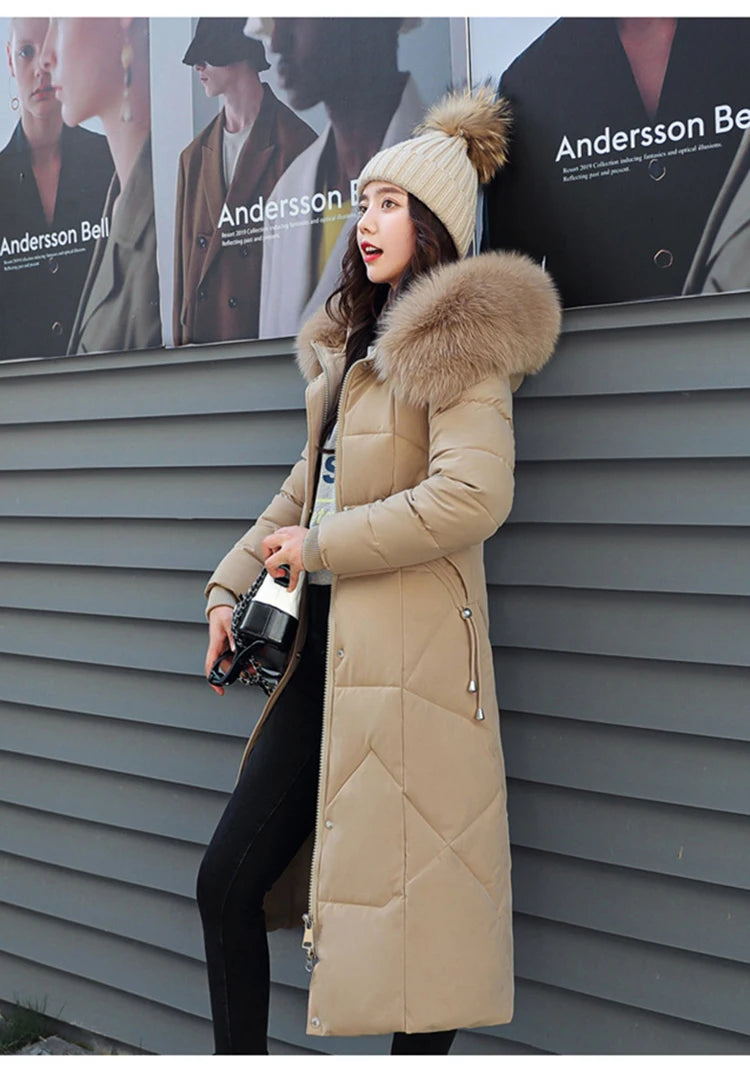 New Korean Gracy Down Cotton Coat Women Long Winter Puffer Parkas Thicken Warm Hooded Cotton-Padded Jacket Coat Zipper Overcoat