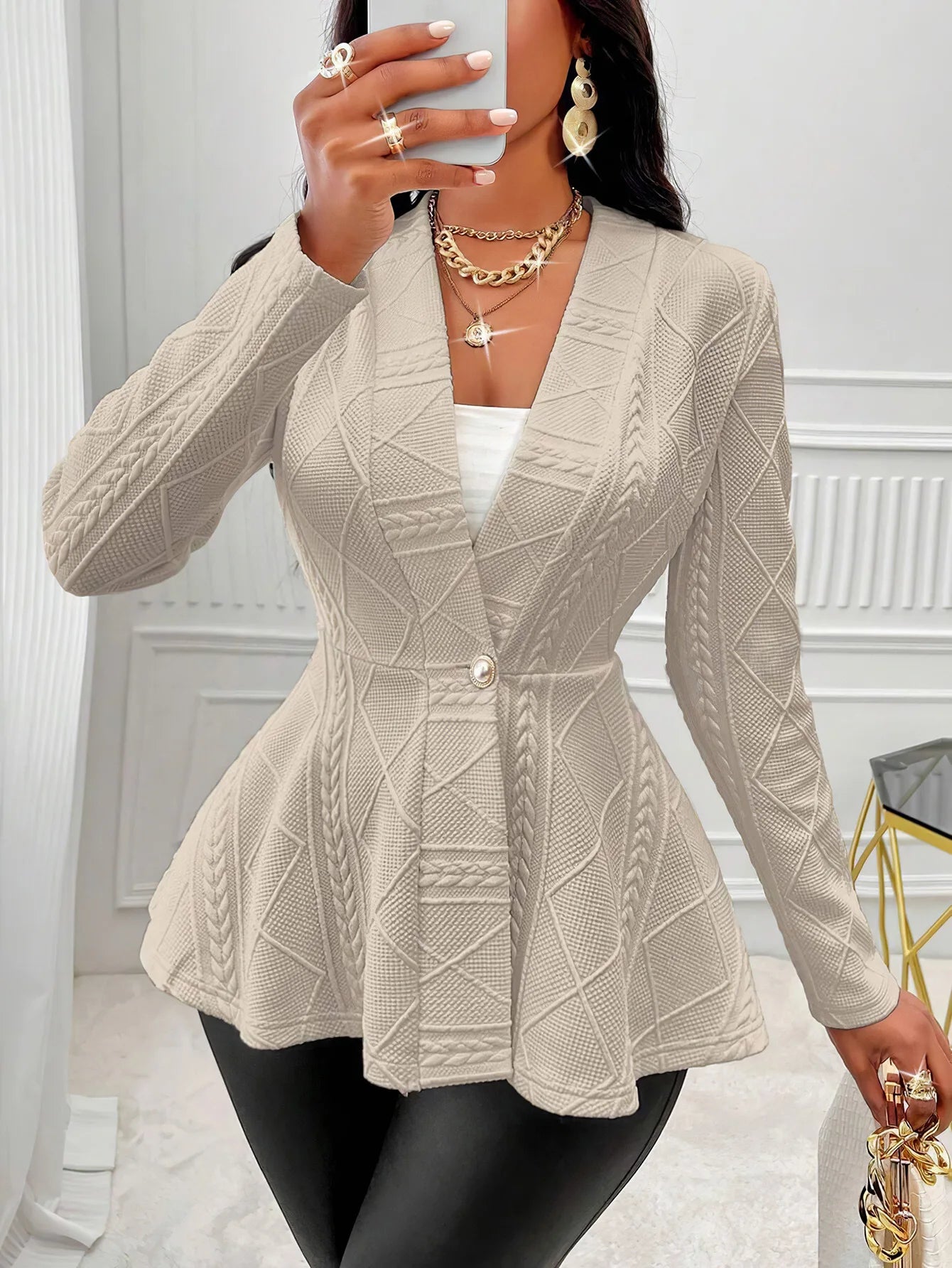 Babs V-neck Long Sleeve Jacket Outerwear Office Lady Spring Autumn Fashion Elegant Solid Blazer Coat For Women Female Top