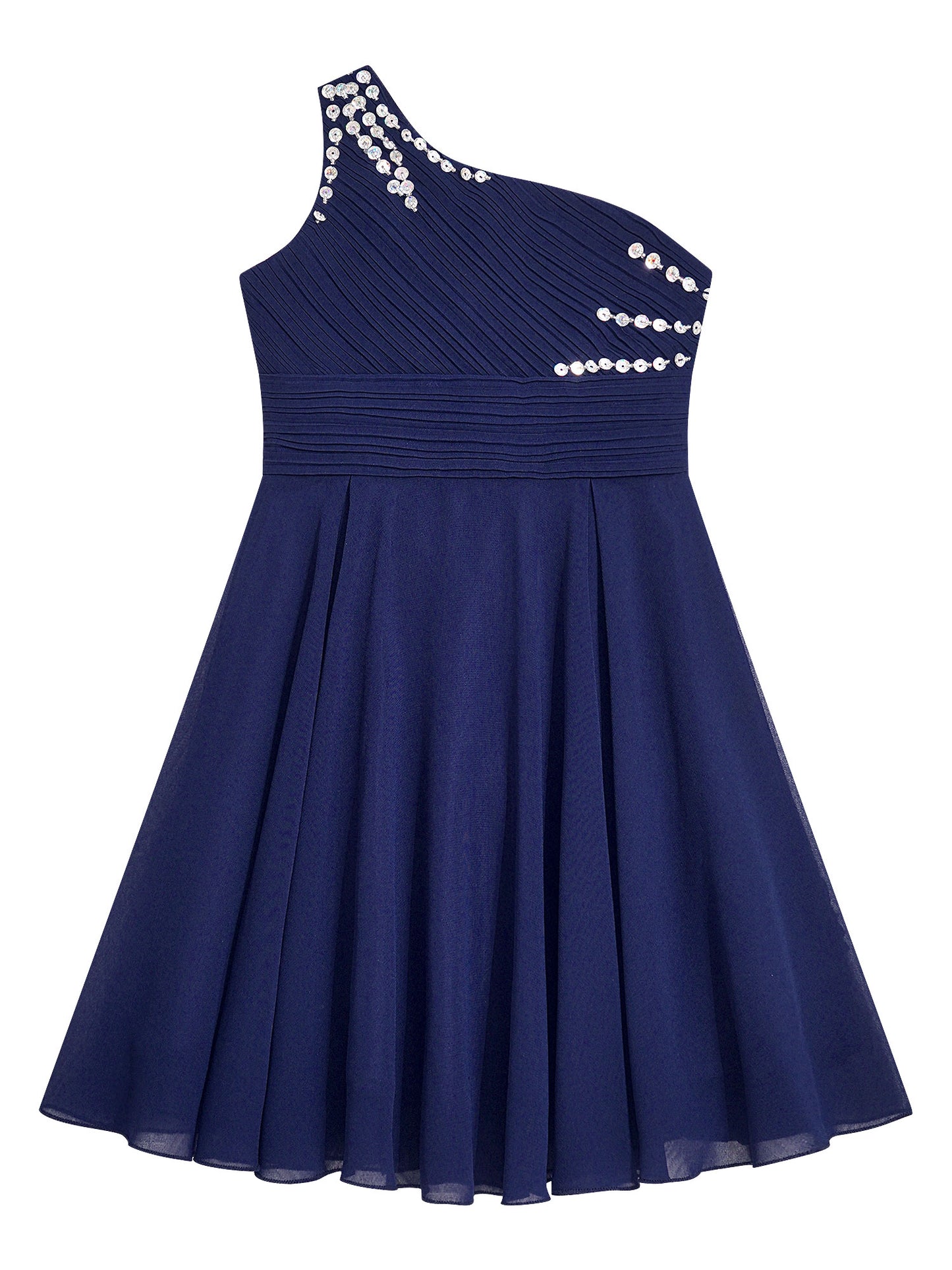 Macy Girls Elegant Beaded Party Dress One Shoulder A-Line Chiffon Princess Dresses Wedding Birthday Prom Evening Gown