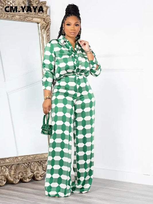 Babs Chic Plaid Women's Set Long Sleeve Oversized Shirt and Wide Leg Pants Summer Two 2 Piece Set Outfits Tracksuit