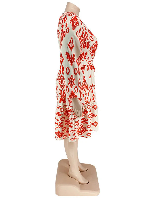 Maxy Plus Size loose Dresses for Women Long Sleeve Printed big harm Africa midi Dress New Style Fall Wholesale
