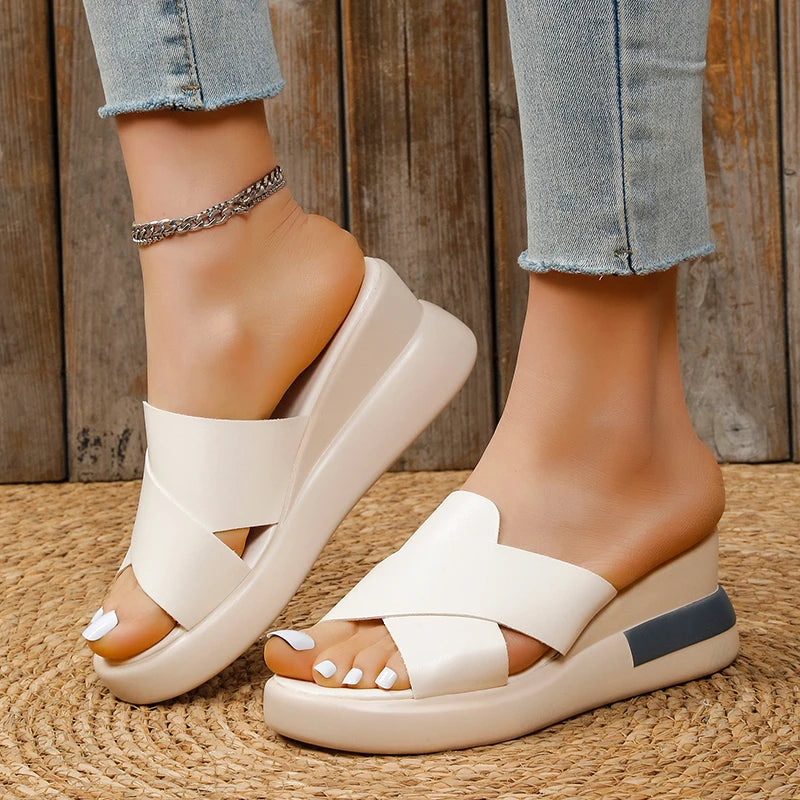 Maxy Women Sandals and Wedges Slippers Summer New Thick-soled Slippers Women's Platform Fashion High-heeled Sheos