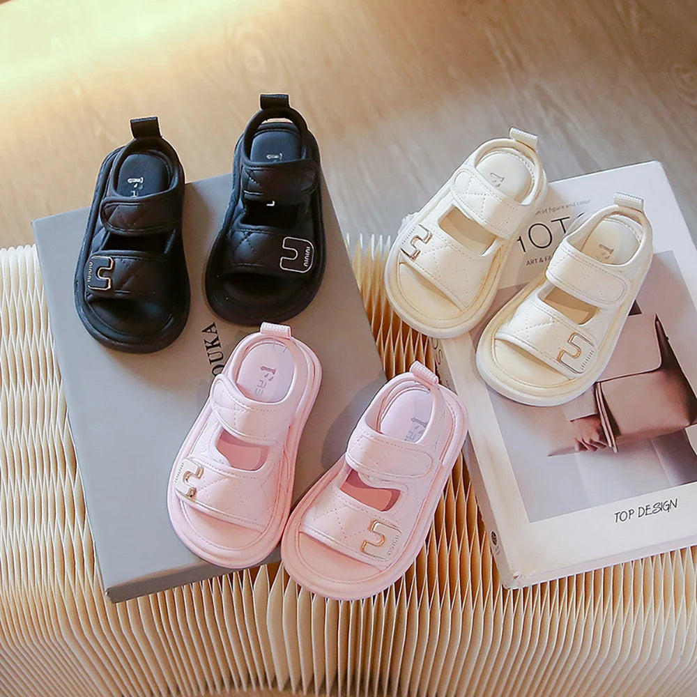 Maxy Summer Sandals For Girls PU Leather Waterproof Beach Sheos For Children Soft-soled Anti-slippery Girl's Sandals Summer Footwear