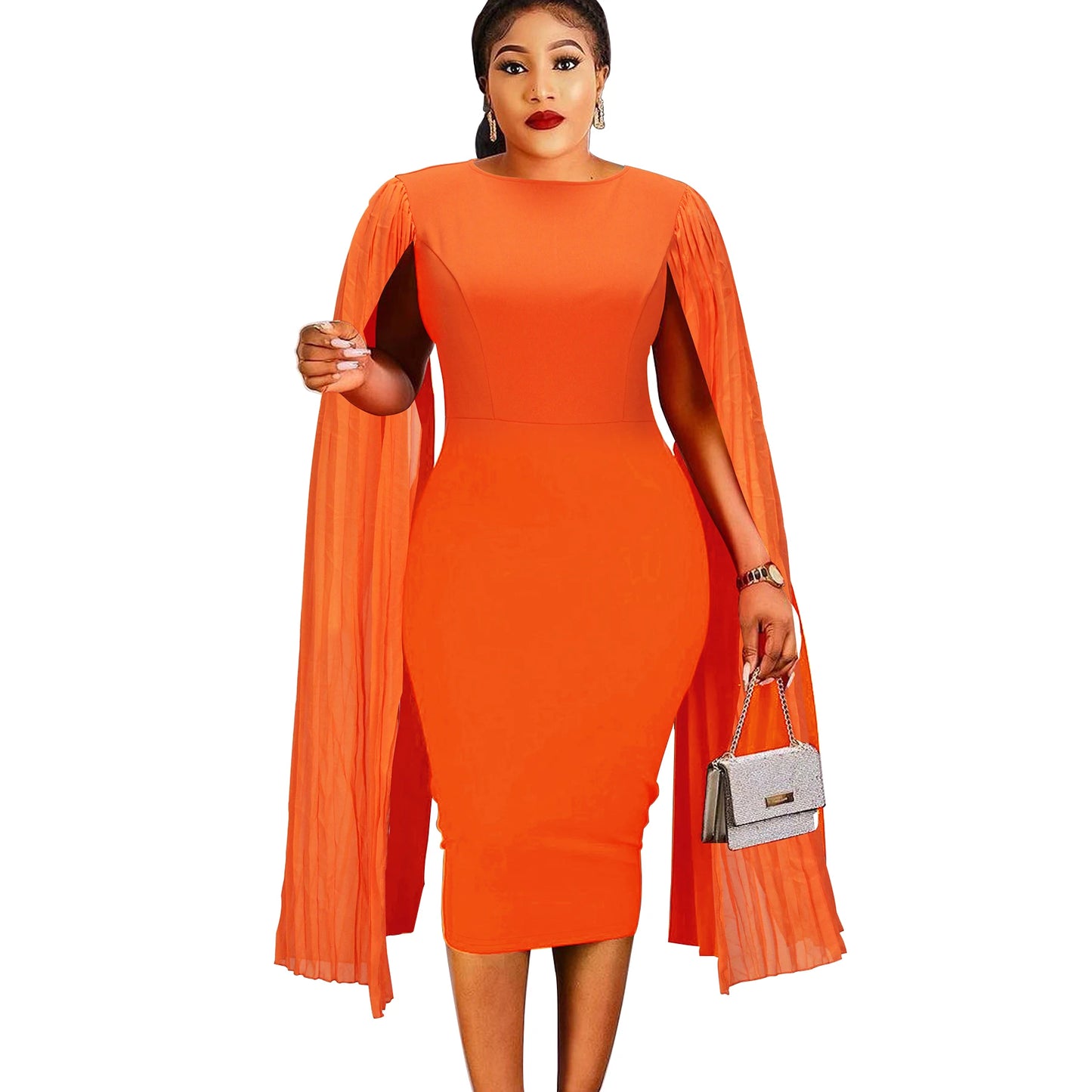 Mercygrace 3XL 4XL Plus Size Dress 2024 Spring Summer Long Sleeve Elegant Midi Dress Women Casual Party Work Business Evening Office Lady