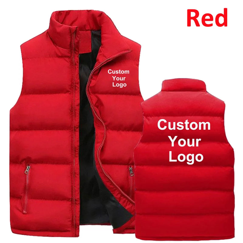 Visco Men's Custom Your Logo Zipper Warm Vest Casual Sports Stand Collar Sleeveless Jacket Winter Down Vest