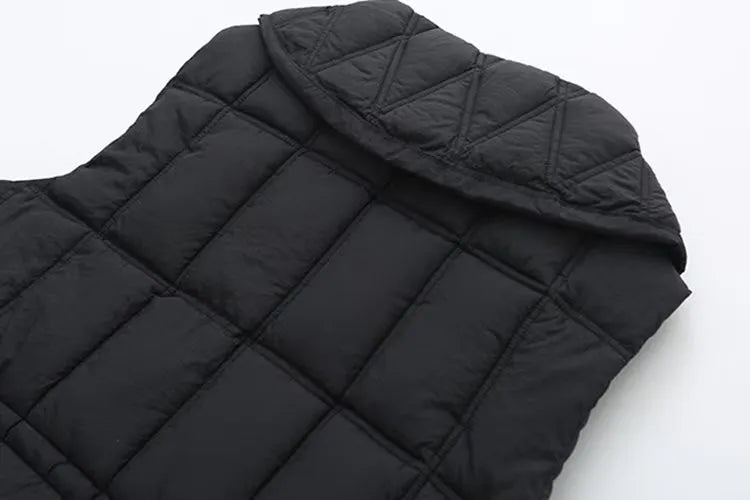 Maxy Women's Clothing Autumn and Winter New in Thickened Laminated Vest Turndown Collar Mid-Length Quilted Jacket Oversize