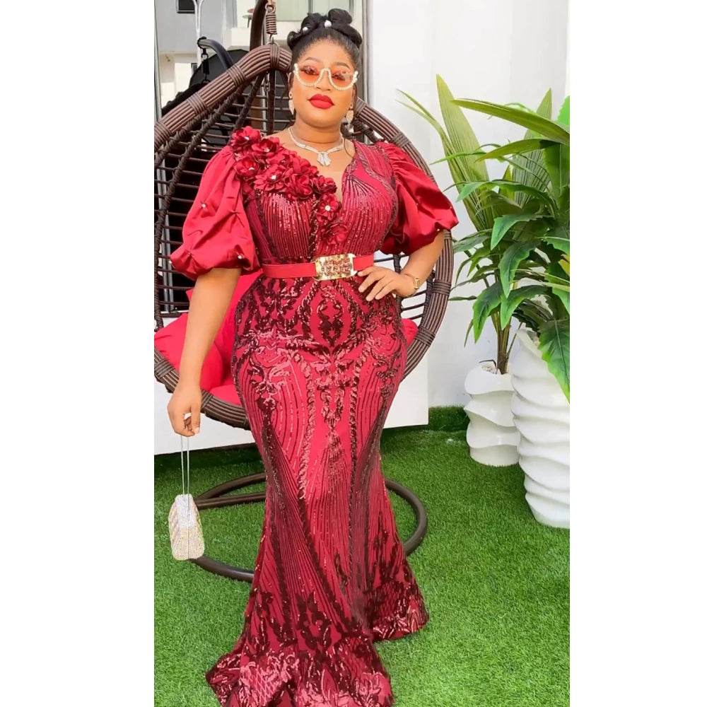 Macy Plus Size African Party Dresses for Women Dashiki Ankara Sequin Wedding Evening Gown Sexy Bodycon Maxi Long Dress 2024