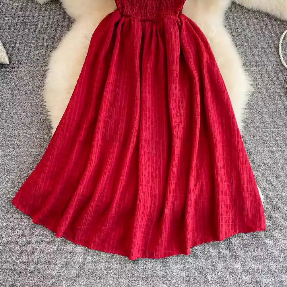 Maxy Fashion Ruffled Off Shoulders Party Dress Women Summer Short Sleeve Vacation Chiffon Dress Beach Vestidos