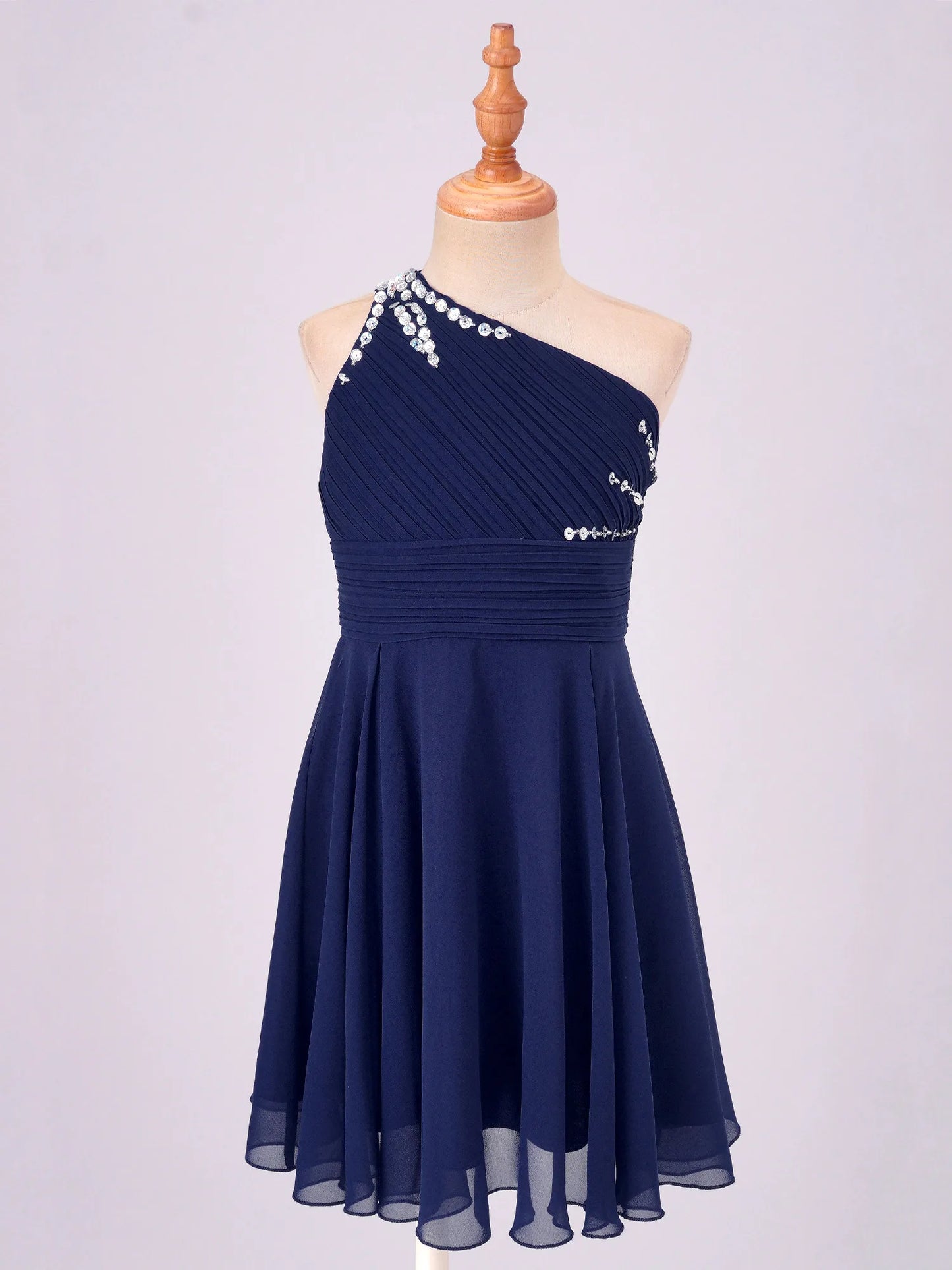 Macy Girls Elegant Beaded Party Dress One Shoulder A-Line Chiffon Princess Dresses Wedding Birthday Prom Evening Gown