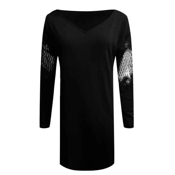 Macy Princess Dresses For Girls Solid Color Long Sleeve V Neck Loose Transparent Mesh Black Dresses For Women Bodycon Dresses