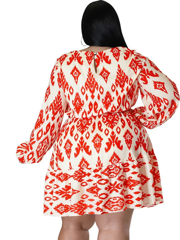 Maxy Plus Size loose Dresses for Women Long Sleeve Printed big harm Africa midi Dress New Style Fall Wholesale