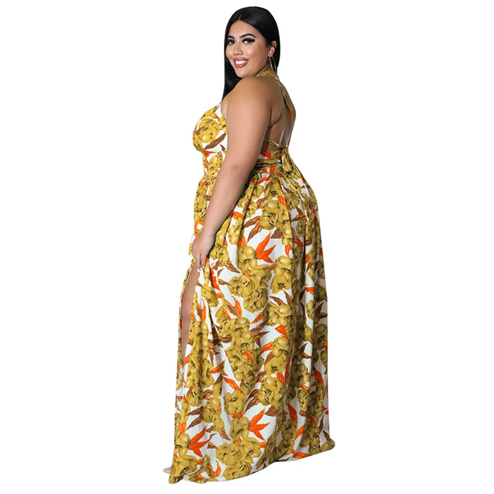 Maxy Plus Size Dresses for Women Clothing Summer Holiday Bandage Open Back Elegant Beach New Dress