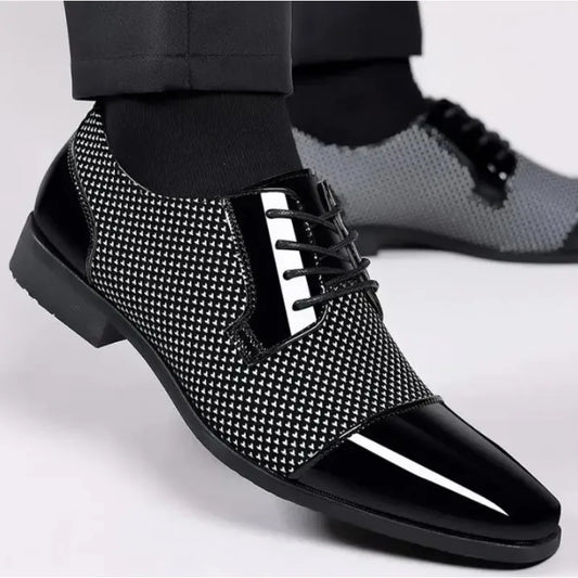 Visco men Office Wedding Flats Male Black Leather Shoes Men Luxury Business Oxford Breathable Patent Leather Formal Shoes