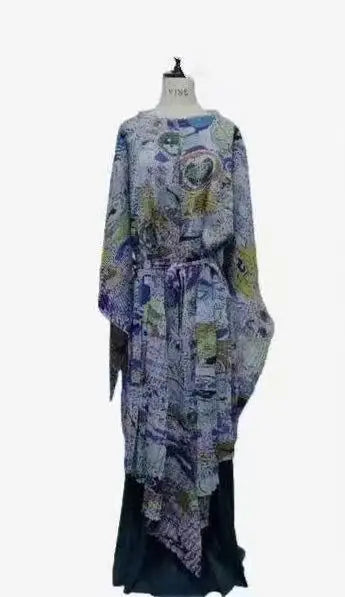 Maxy African Miyake pleated printed suit top + wide-leg straight pants two-piece fashion women's clothing summer new