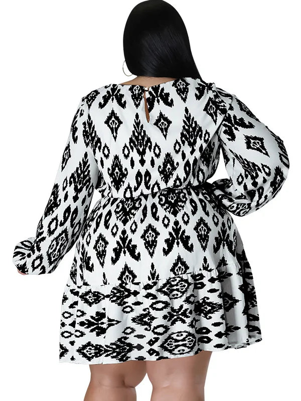 Maxy Plus Size loose Dresses for Women Long Sleeve Printed big harm Africa midi Dress New Style Fall Wholesale