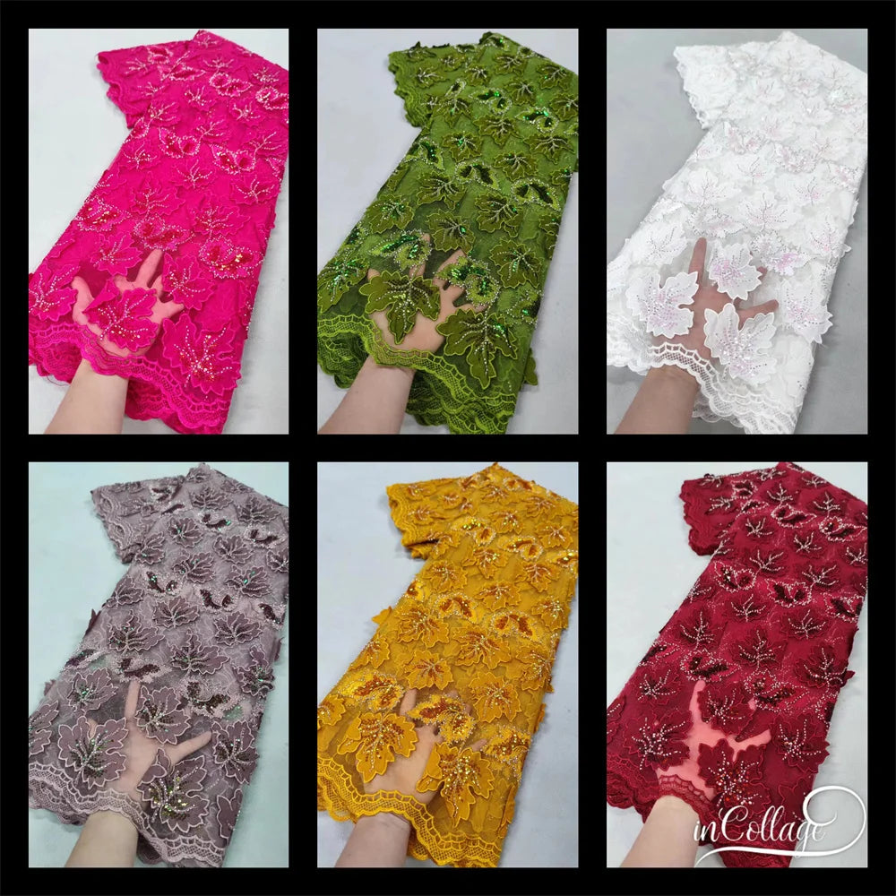 Macy Lace Fabrics High Quality Nigerian French Mesh Lace with Beads for Elegant Woman Party Dress 5 A161-3