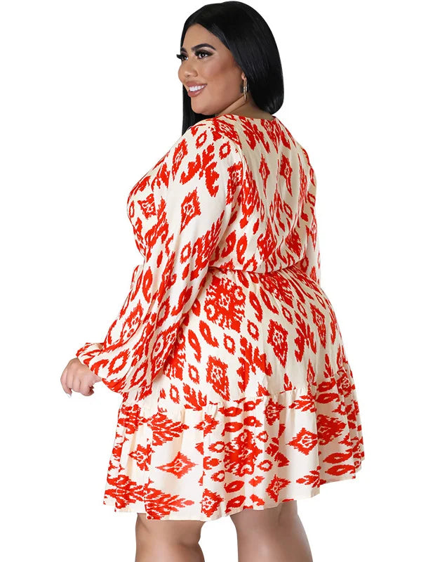 Maxy Plus Size loose Dresses for Women Long Sleeve Printed big harm Africa midi Dress New Style Fall Wholesale