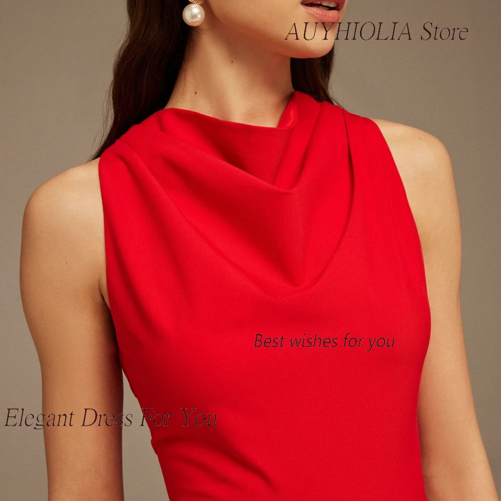 Maxy Evening Dresses for Women elegant Red Drape Halter Neck Maxy Dress Ankle-length Cocktail Prom Gown