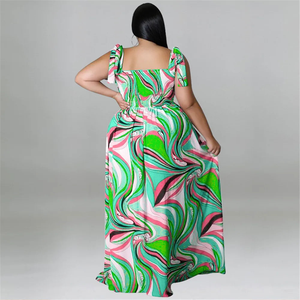 Maxy Plus Size Summer Dress Women's Clothing Flower Printed Slip Bandage Elegant Mini Dress Hot Sale