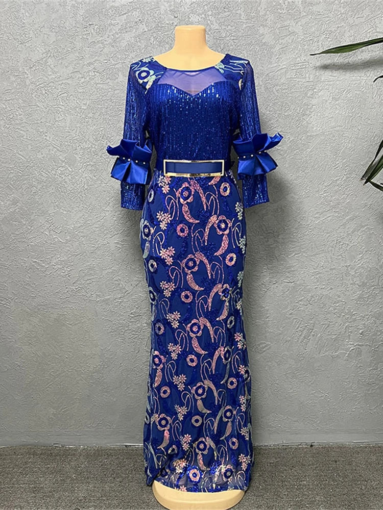 Macy Fashion Summer Dresses Luxury Sequin Mermaid Robe Dubai African Women Wedding Party Prom Evening Gown Dashiki Ankara Outfit