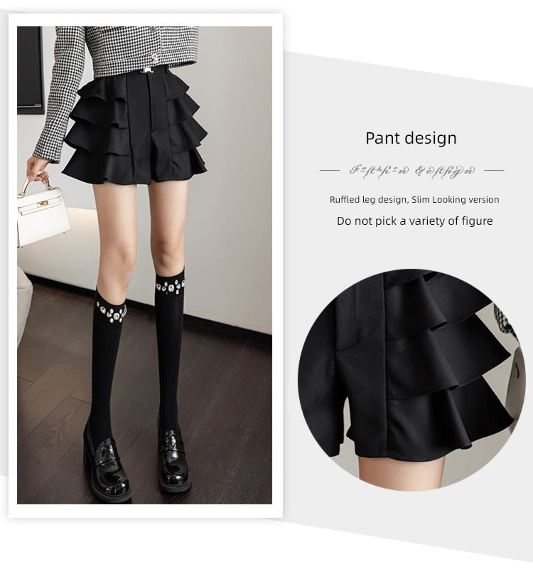 Babs Spring and Autumn Well-Designed Black Shorts Cake A- line Skirt