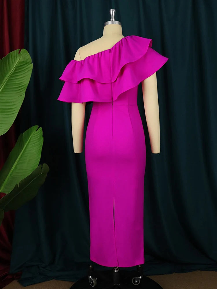 Babs Off Shoulder Dresses Fuchsia Women Sleeveless Sexy Bodycon Midi Dress Evening Cocktail Party Outfits for Ladies Summer Gowns 4XL