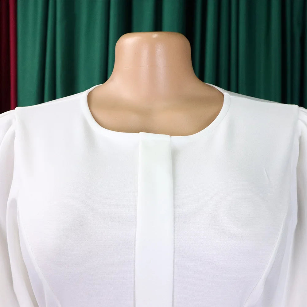 Babs Elegant Women Wear Office African Dress Summer Puff Sleeve Pencil Wrap Hip Midi Dress Africa Clothing White Robe Lady Party