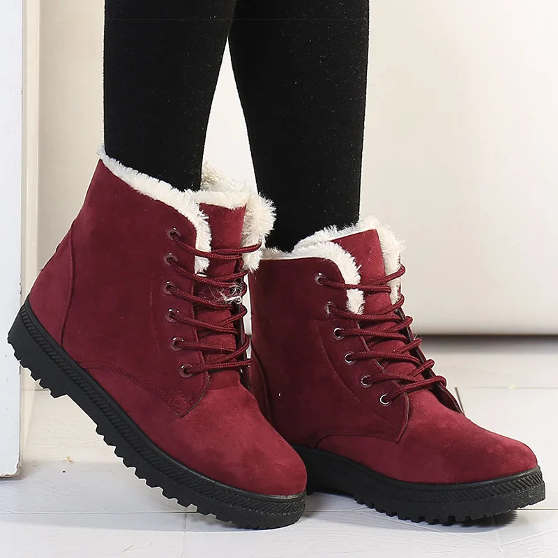 Maxy Women's Boots Winter Boots with Fur Low Heels Snow Boots Ankle Bota Feminina Platform Booties For Women Winter Shoes Heeled