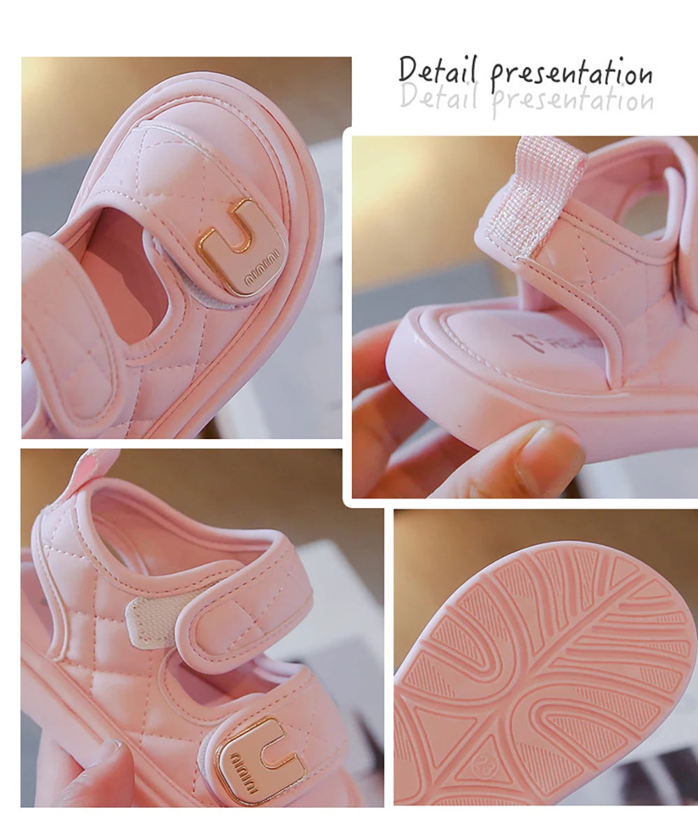 Maxy Summer Sandals For Girls PU Leather Waterproof Beach Sheos For Children Soft-soled Anti-slippery Girl's Sandals Summer Footwear