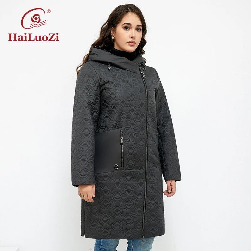 Macy Autumn Women Jackets Plus Size Long Hooded Quilted Light weight big pockets Bio-cotton Stylish Women's coat