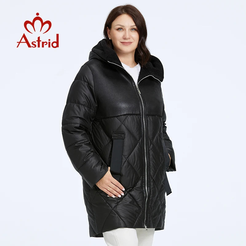 Gacy Women's Winter Jacket 2023 Plus Size Women Parka Long Bio Down Jackets Stitching Design Thick Fleece Hooded Quilted Coat