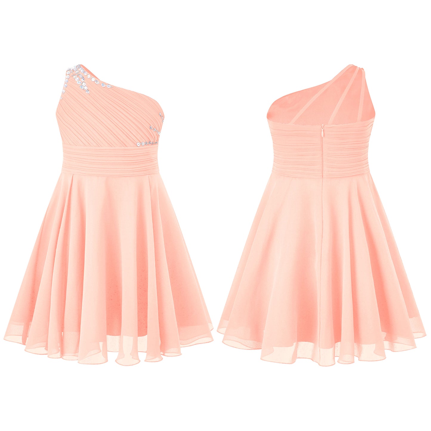 Macy Girls Elegant Beaded Party Dress One Shoulder A-Line Chiffon Princess Dresses Wedding Birthday Prom Evening Gown