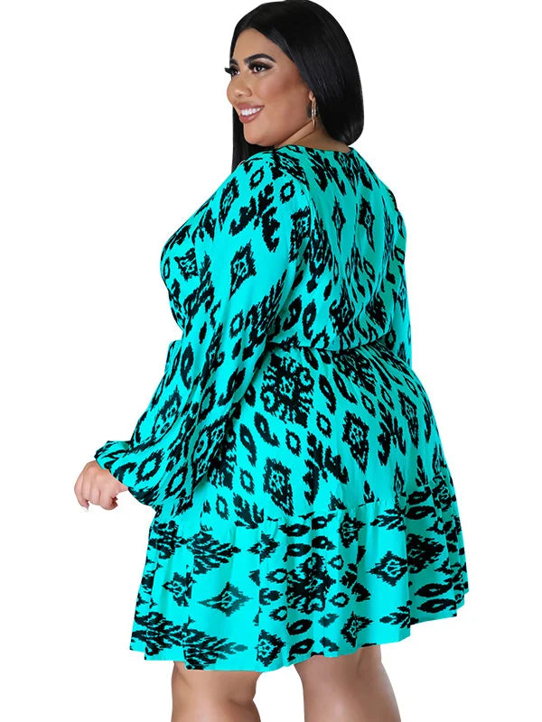 Maxy Plus Size loose Dresses for Women Long Sleeve Printed big harm Africa midi Dress New Style Fall Wholesale