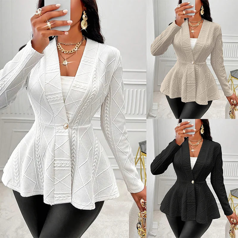 Babs V-neck Long Sleeve Jacket Outerwear Office Lady Spring Autumn Fashion Elegant Solid Blazer Coat For Women Female Top