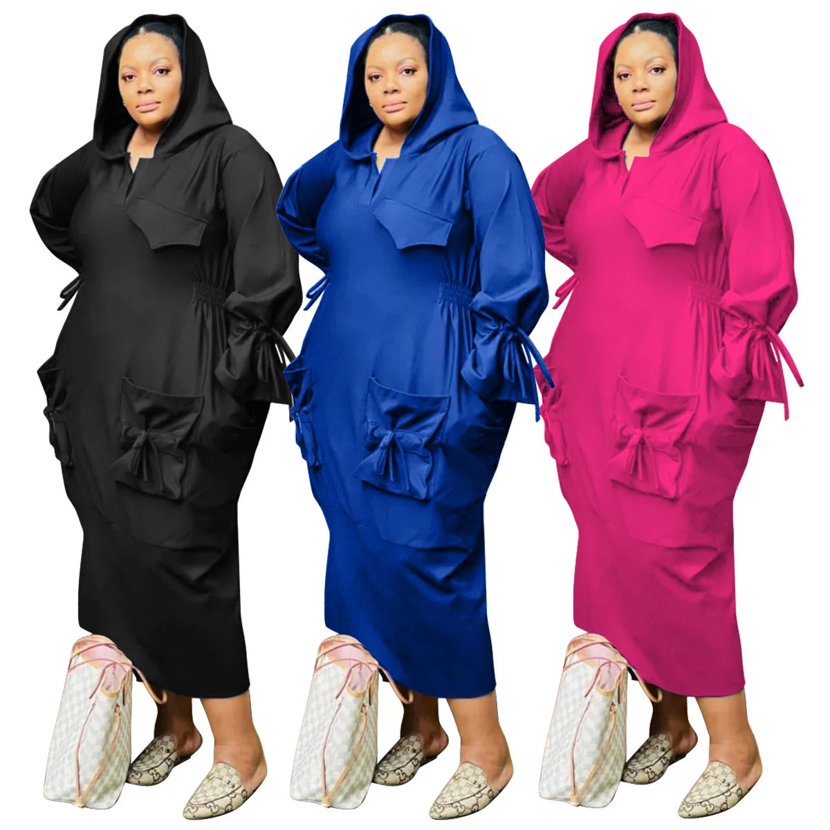 Maxy 5XL 4XL Plus Size Clothes Dresses Women Ruffle Robes Summer Autumn Loose Street Style Casual Big Size Hooded Maxy Dress