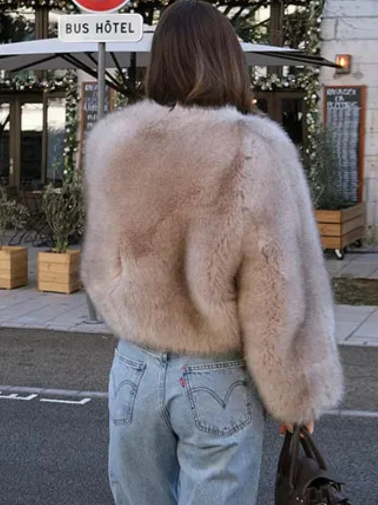 Babs Women Faux Fur Coat Autumn Winter High Quality Fluffy Short Coat Faux Fur Jacket Ladies Furry Fashion Coat