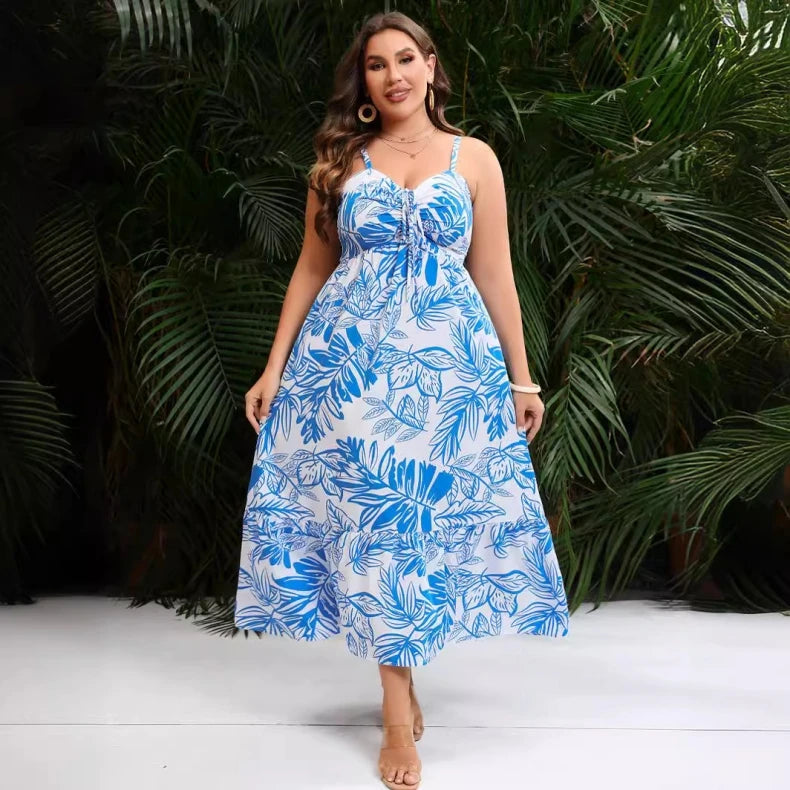 Babs Elegant and Sexy Beautiful Beach Women's Summer Clothing Plus Size Party Casual Printing Sleeveless Vacation Dresses Cheap