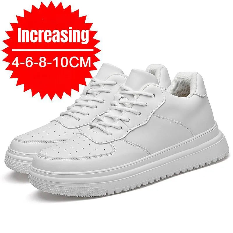 Maxy New Height Increasing Shoes For Men 10cm Invisible Elevator Sneakers White Leathe Sport shoes