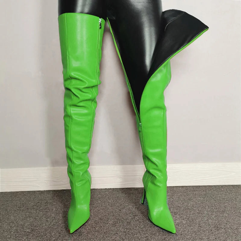 Babs Size 46 Sexy High Heels Women Shoes Colorful Women's Over The Knee Boots Winter Thigh High Boots With Side Zip