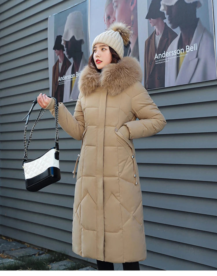 New Korean Gracy Down Cotton Coat Women Long Winter Puffer Parkas Thicken Warm Hooded Cotton-Padded Jacket Coat Zipper Overcoat