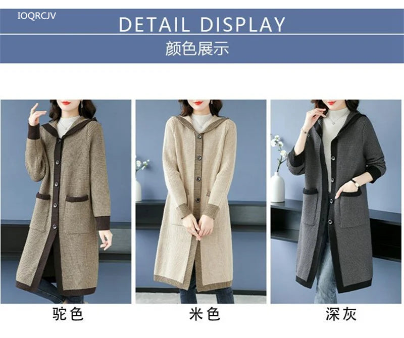 Maxy new Hooded Knitted Momsey Sweater Coat Women Autumn Winter Long Wool  AmericanFemale Casual Loose Knitting Jacket Large Size 5XL