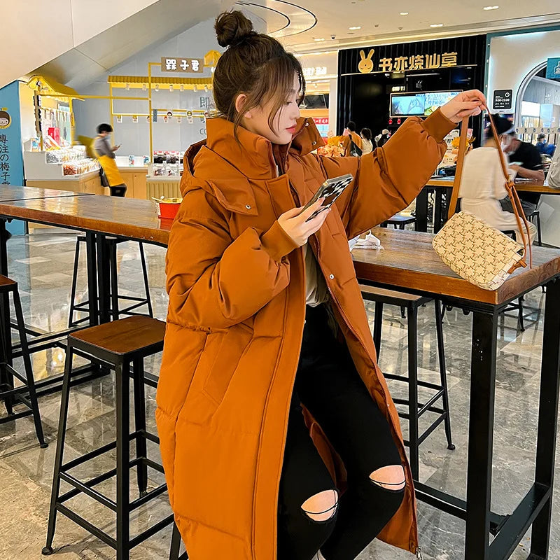 Maxy Thicken Long Coat Women Winter Turtleneck Long Sleeve Loose Midi Female Jacket Fashion Street Zipper Solid Lady Parka Coats