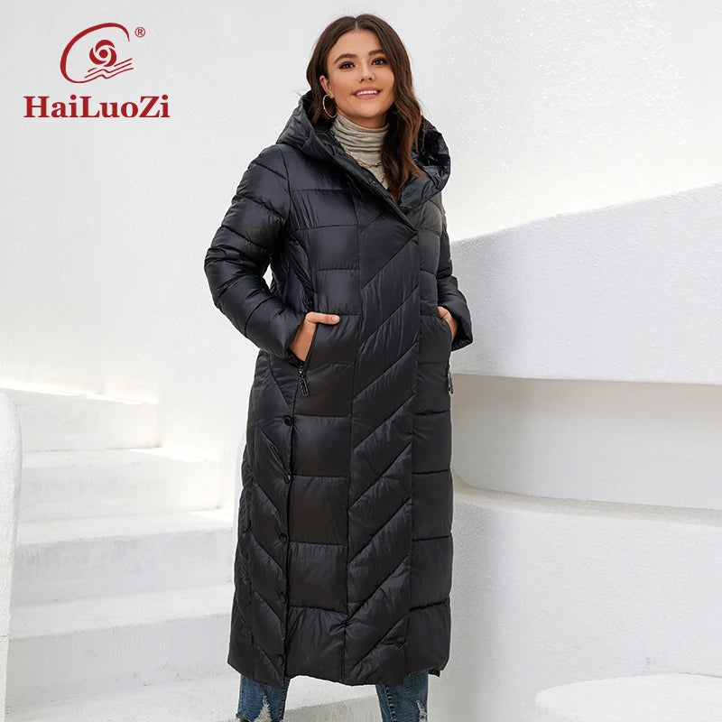 Macy New Winter Women's Jackets Plus Size Mid-length Thick Hood Warm Zipper Belt Classic Casual Women Coat Parkas