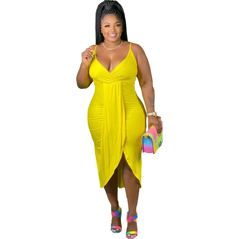 Maxy Plus Size Women Dresses Summer Clothing Sexy Bodycon Stretch Sling Solid Party Dress 2024